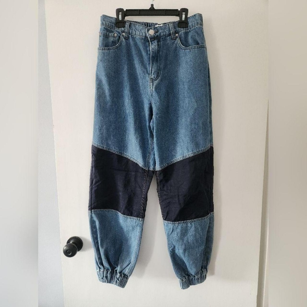 Blue and Black Denim Jogger Pants